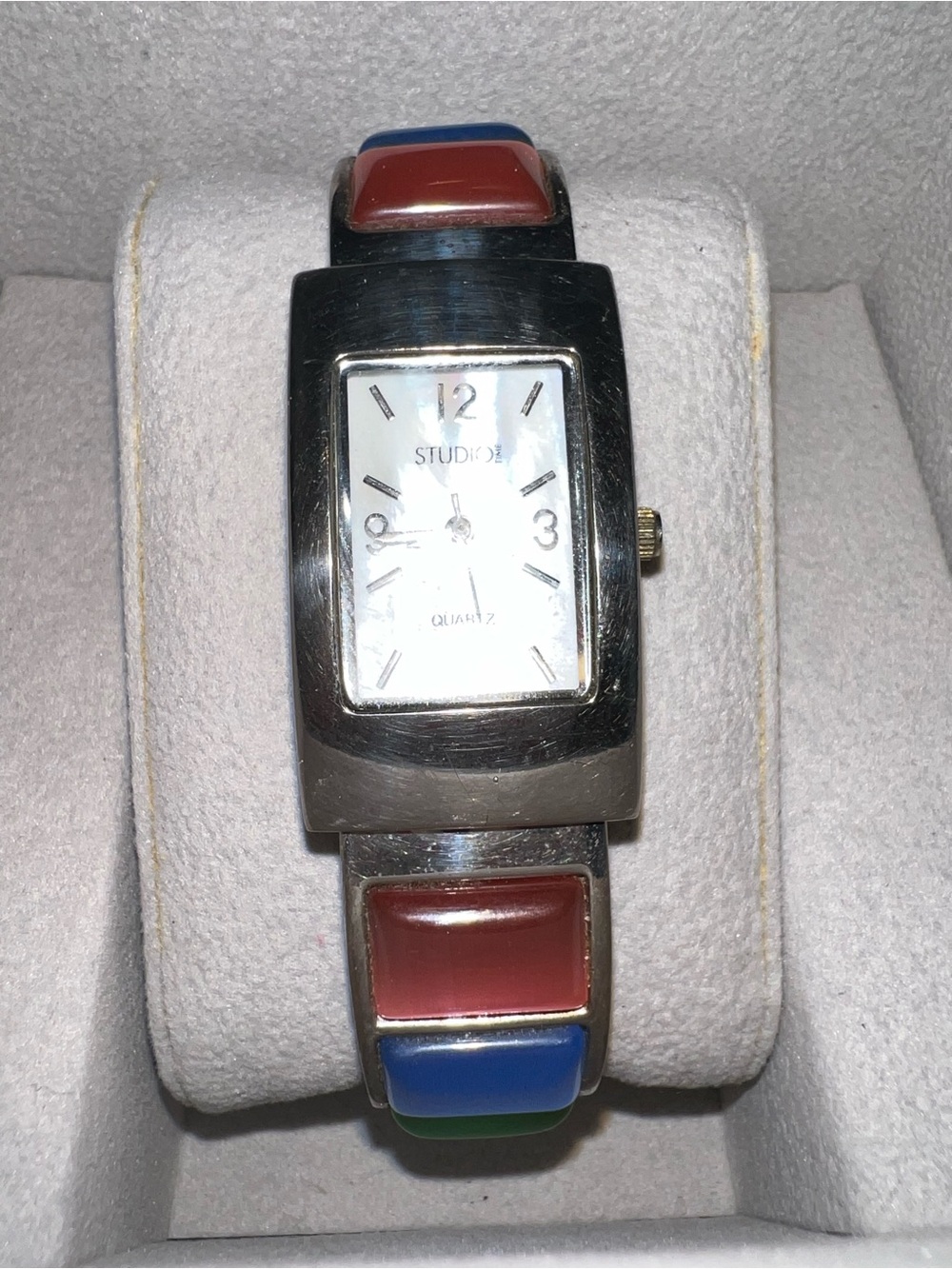 Studio 17 Silver-Tone Women's Bracelet Watch with Red, Blue & Green Inlays